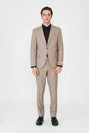 Bej Klasik Yaka Slim Fit Modern Erkek Takım Elbise