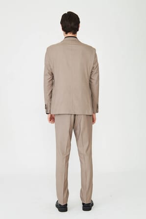 Bej Klasik Yaka Slim Fit Modern Erkek Takım Elbise