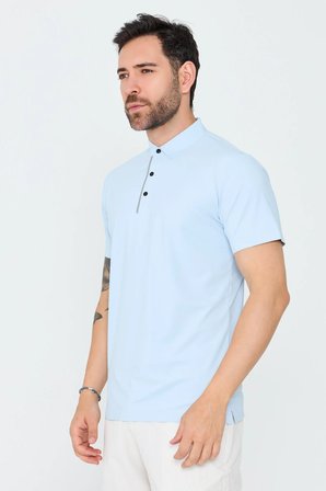 Mavi Üç Düğmeli Erkek Polo Yaka Tişört