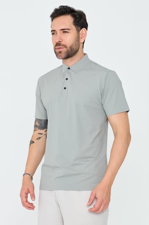 Açık Gri Üç Düğmeli Polo Yaka Erkek Tişört