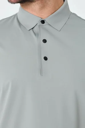 Açık Gri Üç Düğmeli Polo Yaka Erkek Tişört