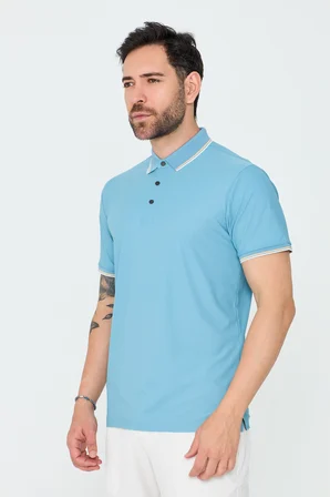 Mavi Düğmeli Polo Yaka Erkek Tişört