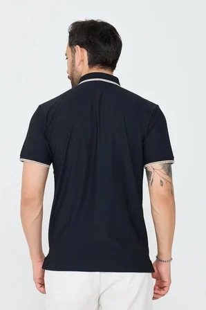 Siyah Düğmeli Polo Yaka Erkek Tişört