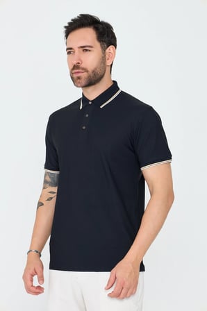 Siyah Düğmeli Polo Yaka Erkek Tişört