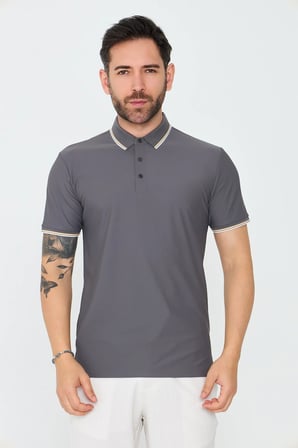 Gri Düğmeli Erkek Polo Yaka Tişört