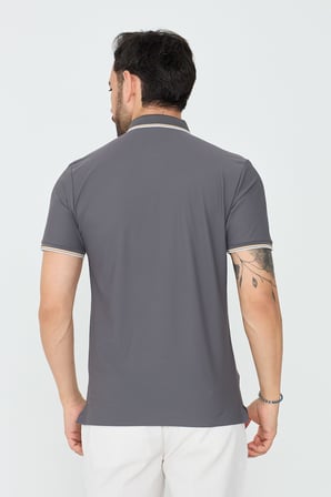 Gri Düğmeli Erkek Polo Yaka Tişört