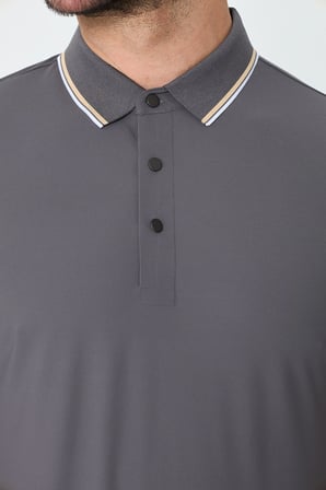 Gri Düğmeli Erkek Polo Yaka Tişört
