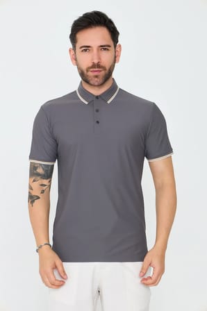 Gri Düğmeli Erkek Polo Yaka Tişört