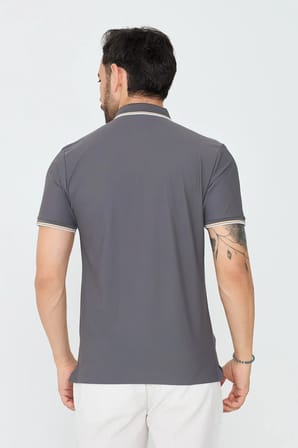 Gri Düğmeli Erkek Polo Yaka Tişört