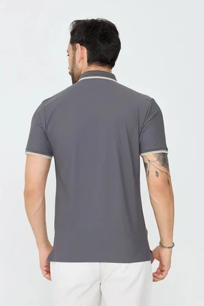 Gri Düğmeli Erkek Polo Yaka Tişört
