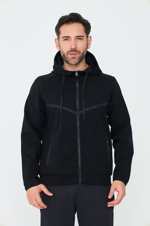 Siyah Cepli Kapüşonlu Fermuarlı Erkek Sweatshirt