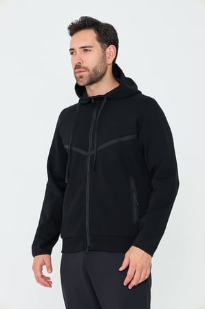 Siyah Cepli Kapüşonlu Fermuarlı Erkek Sweatshirt