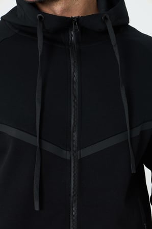 Siyah Cepli Kapüşonlu Fermuarlı Erkek Sweatshirt