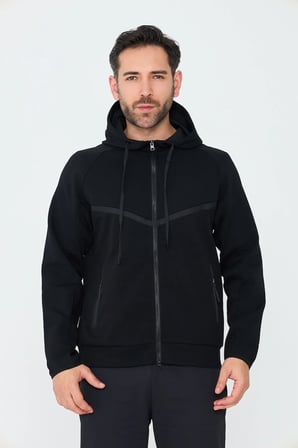 Siyah Cepli Kapüşonlu Fermuarlı Erkek Sweatshirt