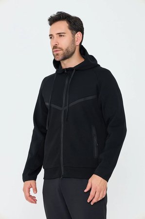 Siyah Cepli Kapüşonlu Fermuarlı Erkek Sweatshirt