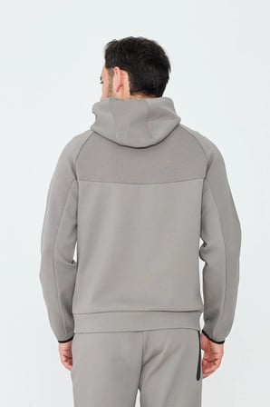 Gri Cepli Kapüşonlu Fermuarlı Erkek Sweatshirt