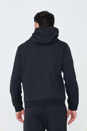 Siyah Kapüşonlu Fermuarlı Erkek Sweatshirt