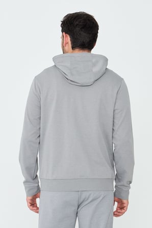 Gri Kapüşonlı Fermuarlı Erkek Sweatshirt