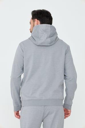 Gri Kapüşonlu Yarım Fermuarlı Yandan Cepli Erkek Sweatshirt