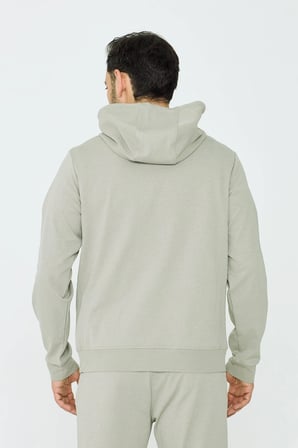 Açık Yeşil Kapüşonlu Yarım Fermuarlı Yandan Cepli Erkek Sweatshirt