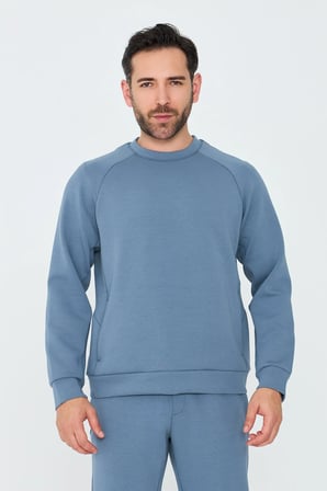Mavi Pamuklu Erkek Basic Sweatshirt