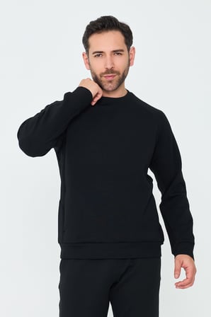Siyah Pamuklu Erkek Basic Sweatshirt