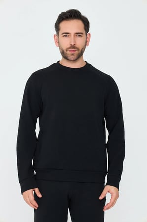 Siyah Pamuklu Erkek Basic Sweatshirt
