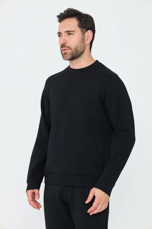 Siyah Pamuklu Erkek Basic Sweatshirt