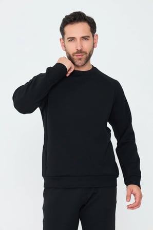 Siyah Pamuklu Erkek Basic Sweatshirt