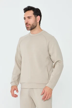 Bej Pamuklu Erkek Basic Sweatshirt