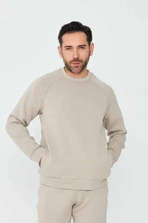 Bej Pamuklu Erkek Basic Sweatshirt