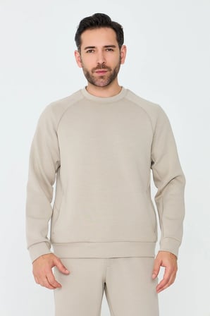 Bej Pamuklu Erkek Basic Sweatshirt