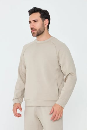 Bej Pamuklu Erkek Basic Sweatshirt