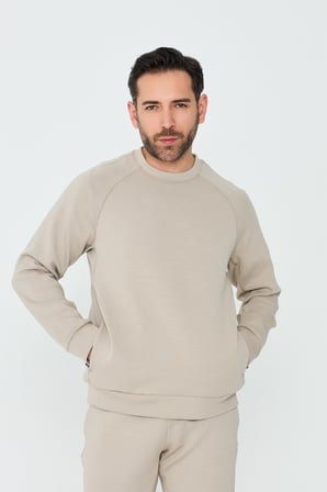 Bej Pamuklu Erkek Basic Sweatshirt