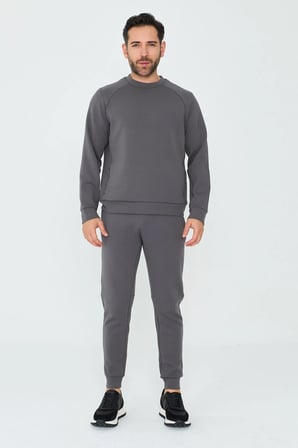 Koyu Gri Pamuklu Erkek Basic Sweatshirt