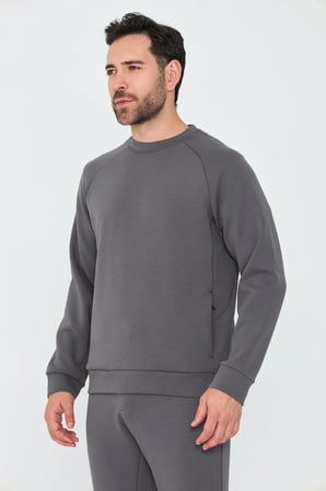 Koyu Gri Pamuklu Erkek Basic Sweatshirt