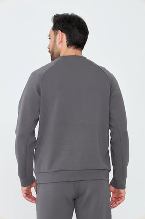 Koyu Gri Pamuklu Erkek Basic Sweatshirt