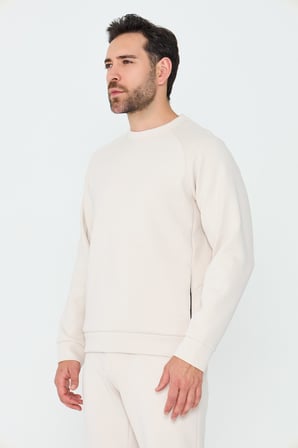 Kırık Beyaz Pamuklu Erkek Basic Sweatshirt