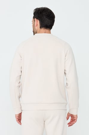 Kırık Beyaz Pamuklu Erkek Basic Sweatshirt