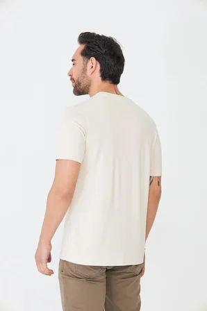 Bej Sıfır Yaka Basic Erkek Tişört