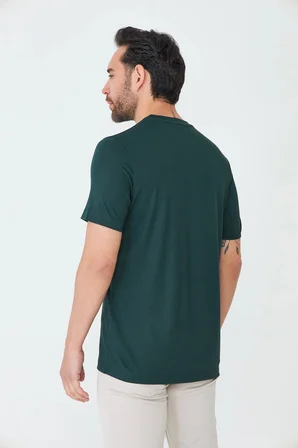 Koyu Yeşil Desensiz Erkek Basic Tişört