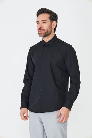 Siyah Dynamic Fit Uzun Kollu Erkek Gömlek