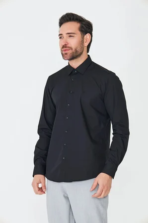 Siyah Dynamic Fit Uzun Kollu Erkek Gömlek