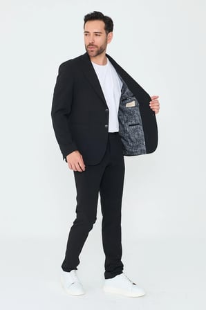 Siyah Sivri Yaka 6 Drop Regular Fit Erkek Günlük Takım Elbise