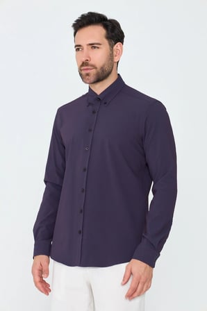 Mor İnce Çizgili Dynamic Fit Uzun Kollu Gömlek