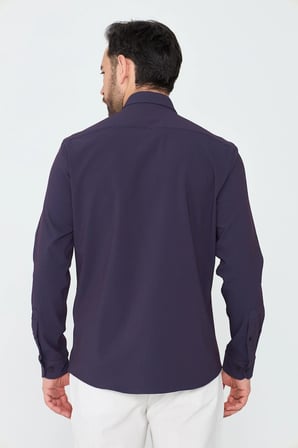 Mor İnce Çizgili Dynamic Fit Uzun Kollu Gömlek