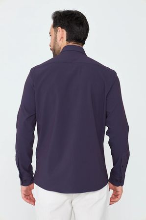Mor İnce Çizgili Dynamic Fit Uzun Kollu Gömlek