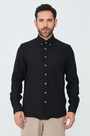 Siyah Dynamic Fit Uzun Kollu Erkek Gömlek