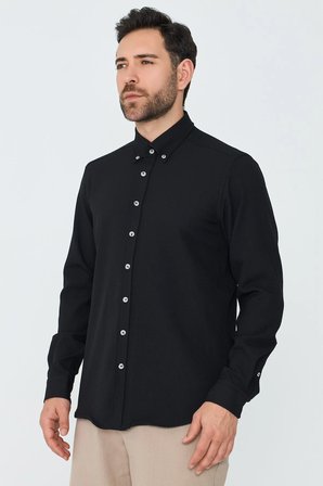 Siyah Dynamic Fit Uzun Kollu Erkek Gömlek
