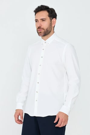 Beyaz Dynamic Fit Erkek Uzun Kollu Gömlek